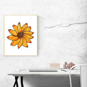 Bloem Hand getrokken gele marker Poster