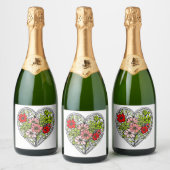 bloem hart champagnefles label sparkling wijnetiket (Flessen)