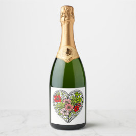 bloem hart champagnefles label sparkling wijnetiket