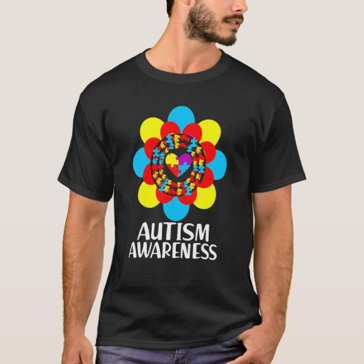 Bloem Hart Puzzel Autisme Bewustzijn Ondersteuning T-shirt (Voorkant)