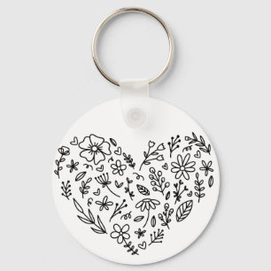 Bloem Hart sleutelhanger, Bloem, Wilde bloemen Bot Sleutelhanger