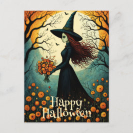 Bloem heks meisje nacht bos gelukkig Halloween Briefkaart