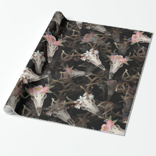 Bloem Herten Schedels Patroon Cadeaupapier
