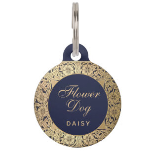 Bloem Hond Gouden Rozen Marineblauw Elegante Trouw Huisdierpenning