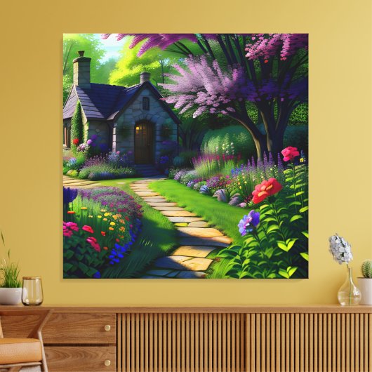 Bloem huisje drie canvas afdruk (Insitu (Woonkamer))