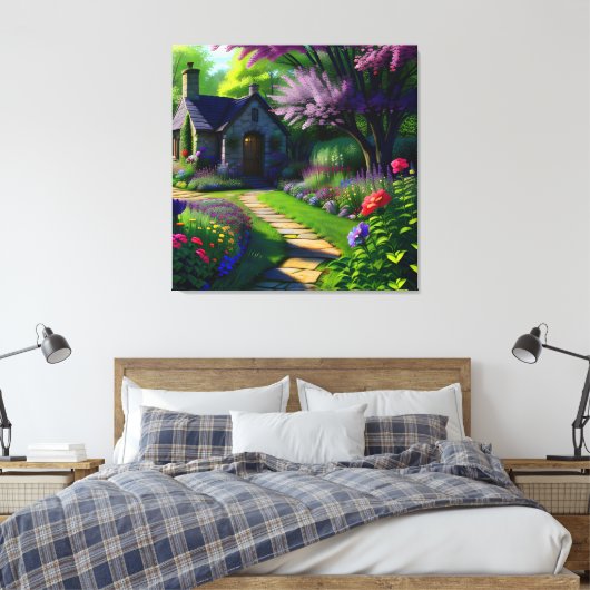 Bloem huisje drie canvas afdruk (Insitu (Slaapkamer))