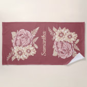 Bloem Illustratie handdoek met eigen naam strand (Voorkant)