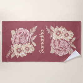 Bloem Illustratie handdoek met eigen naam strand