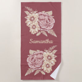 Bloem Illustratie handdoek met eigen naam strand