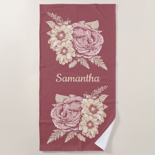 Bloem Illustratie handdoek met eigen naam strand (Voorkant)