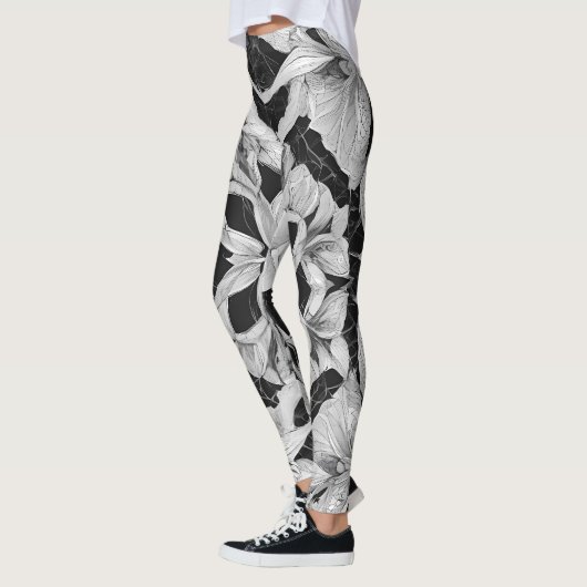 Bloem Illustratie ontwerp zwart-wit Leggings (Links)