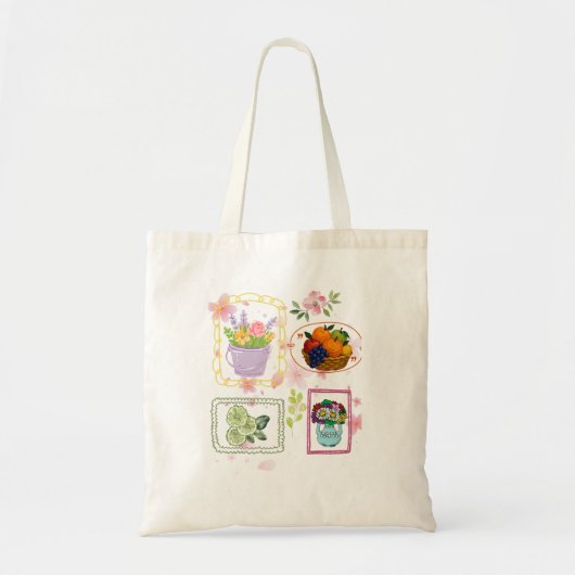 Bloem Illustratie tas met fruit |  (Voorkant)
