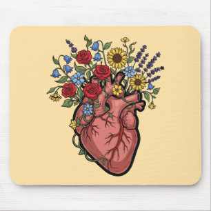 Bloem Illustratie van Anatomisch Hart Muismat