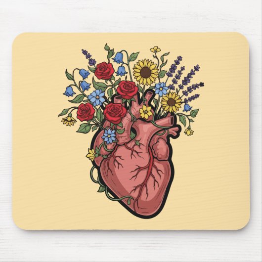 Bloem Illustratie van Anatomisch Hart Muismat (Voorkant)