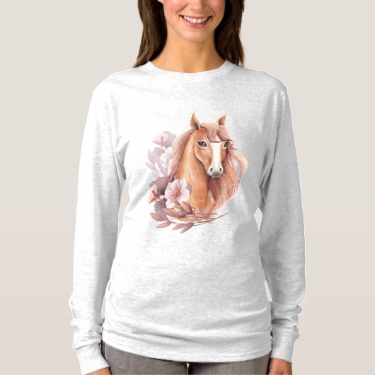 Bloem Illustratie van Paard T-shirt (Voorkant)