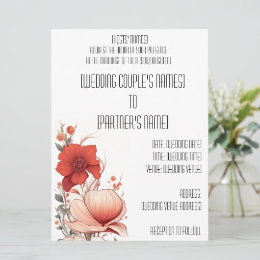 Bloem Illustratieve Deco Uitnodiging (Staand voorkant)