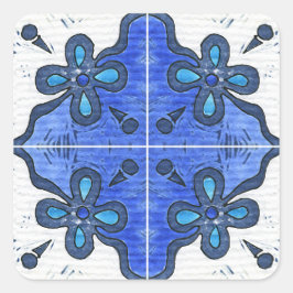 Bloem in blauw Geïnspireerd op Portugees Azulejos Vierkante Sticker