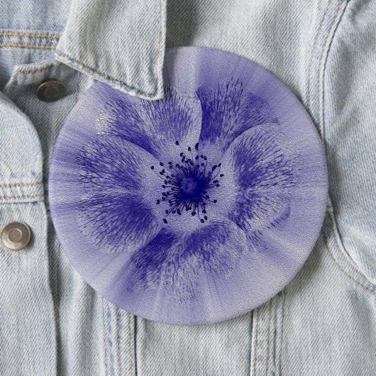 Bloem in blauw ronde button 6,0 cm (In situ)