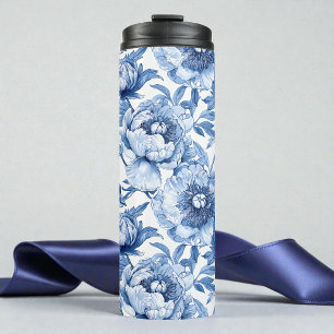 Bloem in botanisch blauw Art Nouveau porselein Thermosbeker