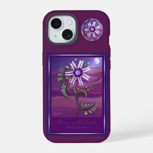 Bloem in de woestijn iPhone 15 case (Achterkant)