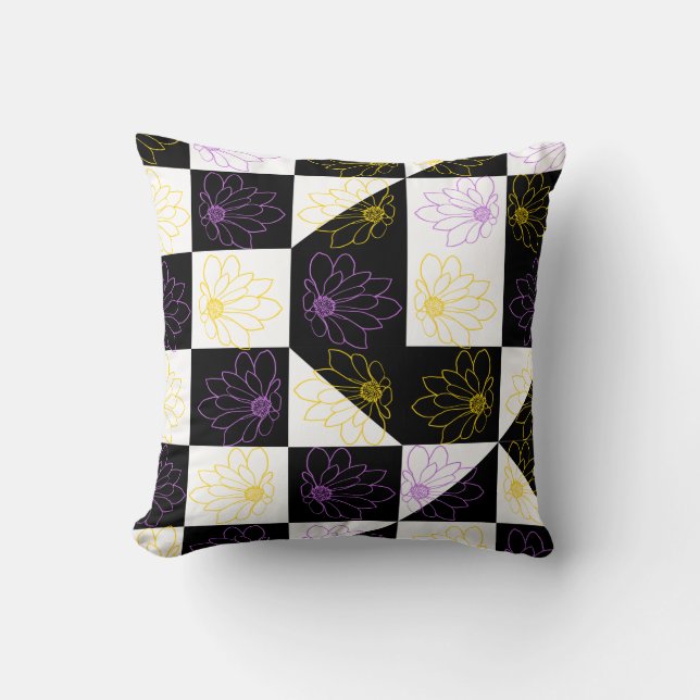 bloem in het monochrome patroon van de astmamontro kussen (Voorkant)