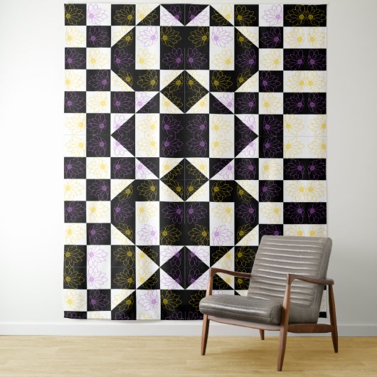 bloem in het monochrome patroon van de astmamontro wandkleed (In situ)