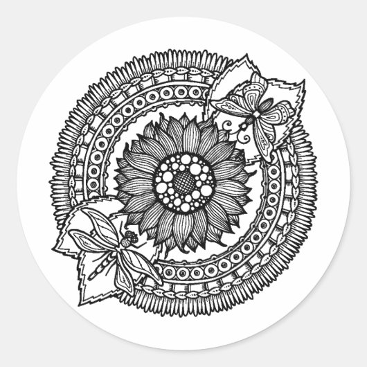 Bloem in Mandala Ronde Sticker (Voorkant)