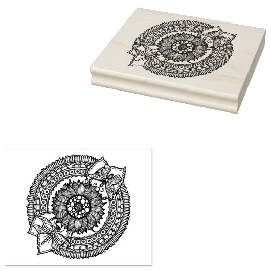 Bloem in Mandala Rubberstempel (Gestempeld)