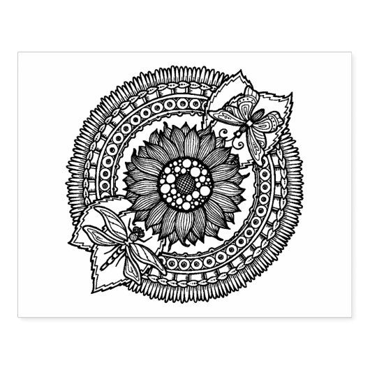 Bloem in Mandala Rubberstempel (Afrduk)