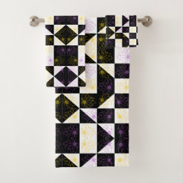 bloem in monochrome esthetisch dambordpatroon bad handdoek