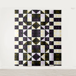 bloem in monochrome esthetisch dambordpatroon wandkleed