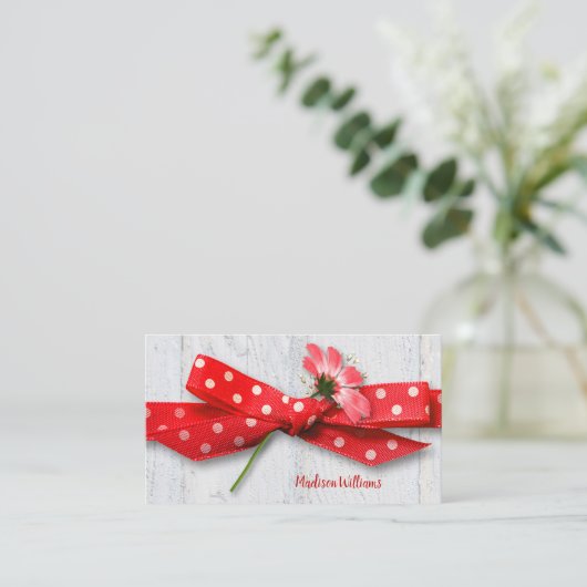 Bloem in polka dot lint visitekaartje (Staand voorkant)