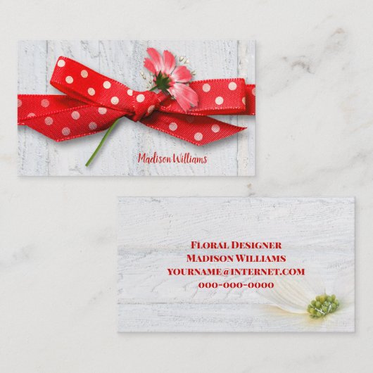 Bloem in polka dot lint visitekaartje (Voorkant / Achterkant)