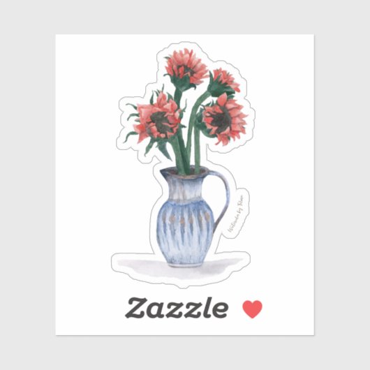 Bloem in vaas Waterverf Sticker (Vel)