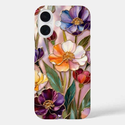 Bloem iPhone Hoesje Paars Oranje Gebrandschilderd  (Achterkant)