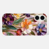 Bloem iPhone Hoesje Paars Oranje Gebrandschilderd  (Achterkant (horizontaal))