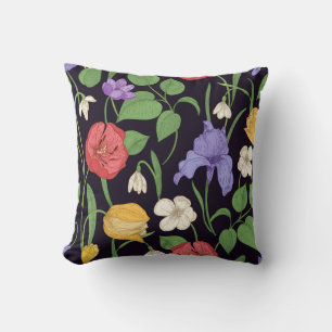 Bloem Iris Kussen Zwart en Lavendel Botanisch