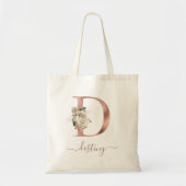 Bloem Ivoor Roze Goud Monogram Letter D Tote Bag (Voorkant)