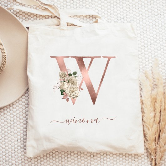 Bloem Ivoor Roze Goud Monogram Letter W Tote Bag