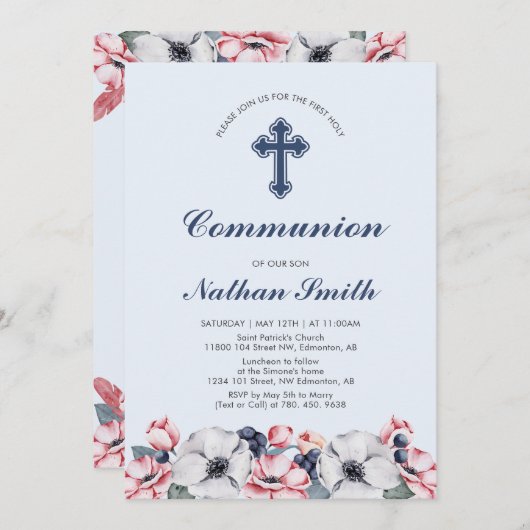 Bloem, Jongen | Eerste Communie / Confirmatie Kaart (Voorkant / Achterkant)