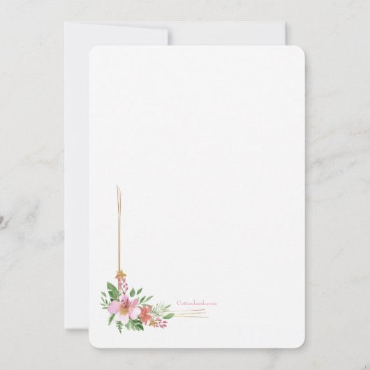 Bloem Kader in Roze Uitnodiging (Achterkant)