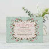 Bloem Kader in Roze Uitnodiging (Staand voorkant)