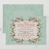 Bloem Kader in Roze Uitnodiging (Voorkant / Achterkant)