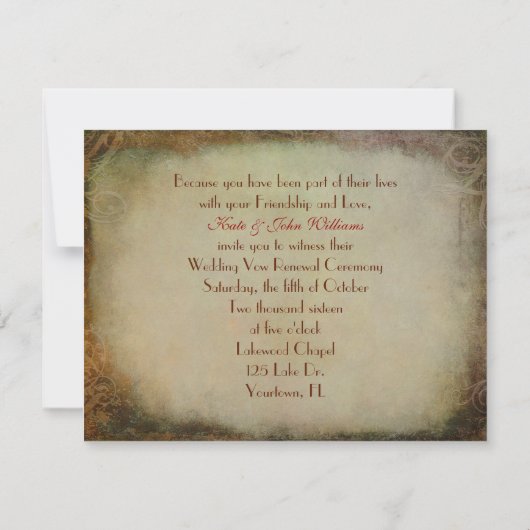 Bloem kader voor hernieuwing van geloften kaart (Achterkant)