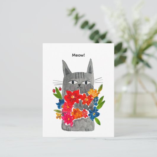 Bloem Kat Ansichtkaart Briefkaart (Staand voorkant)