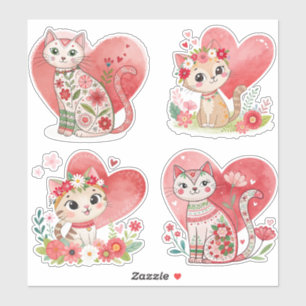 Bloem Kat en Hart op maat gesneden vinyl sticker
