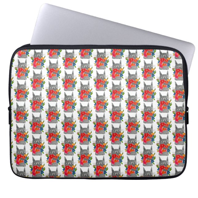 Bloem kat laptop sleeve (Voorkant)