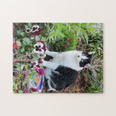 Bloem Kind! Cute Cat in de tuin Legpuzzel (Horizontaal)