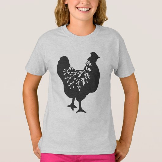 bloem kip silhouet kippen t-shirt (Voorkant)