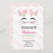 Bloem kitty kat verjaardag uitnodiging (Voorkant / Achterkant)